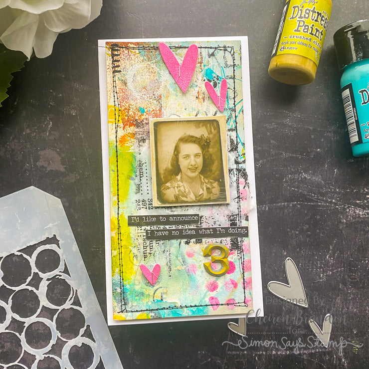 Tim Holtz Layering Stencil Bubble ths002 pink hearts