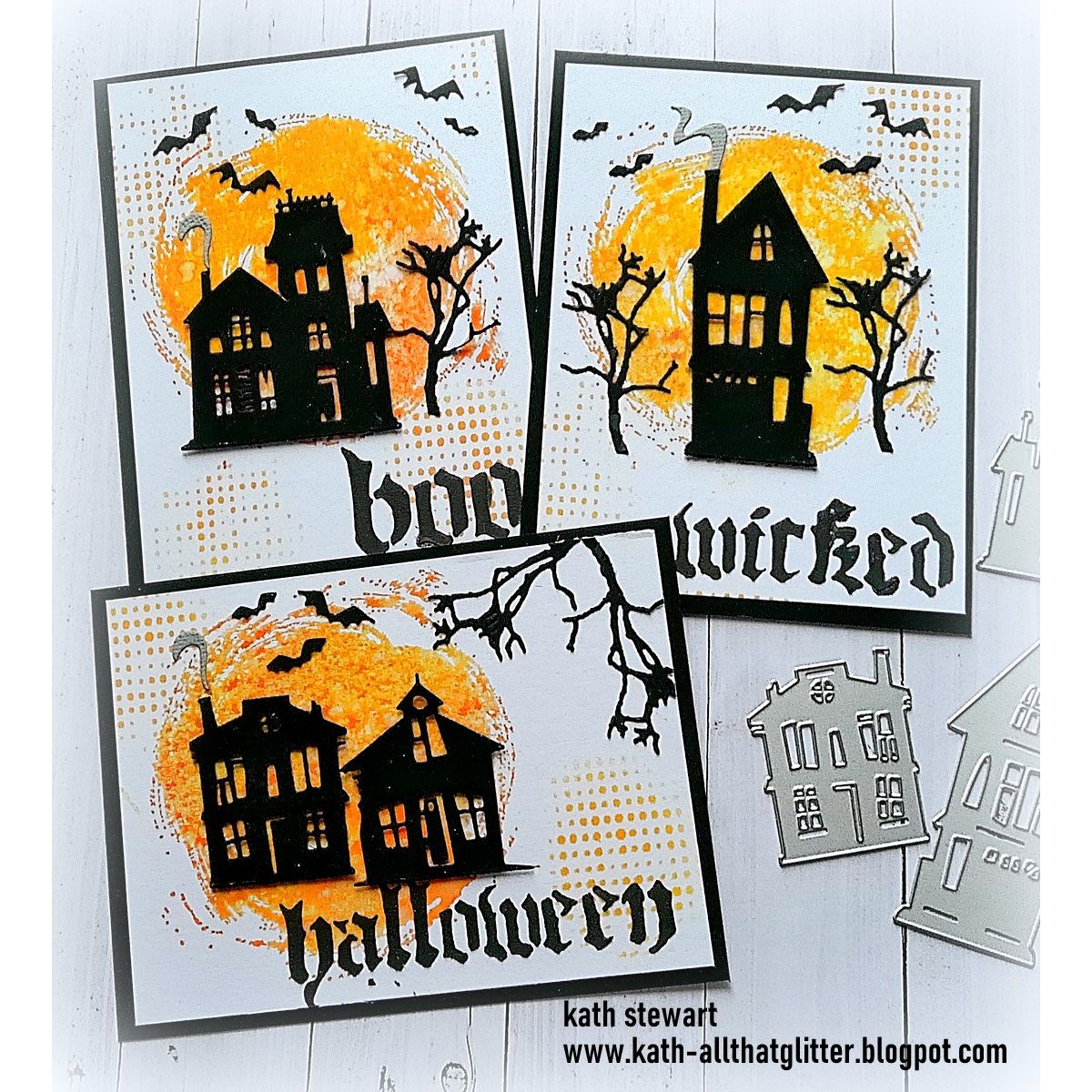 Tim Holtz Layering Stencil Dot Fade ths006 spooky houses cards kath stewart | color-code:ALT03