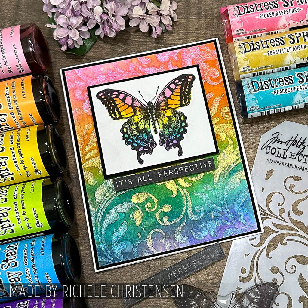 Tim Holtz Layering Stencil Flourish ths032 rainbow