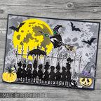 Tim Holtz Layering Stencil Grime ths130 flying witch full moon card peggy peltier
