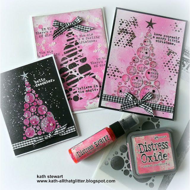 Tim Holtz Layering Stencil Modern Tree ths187 pink and black