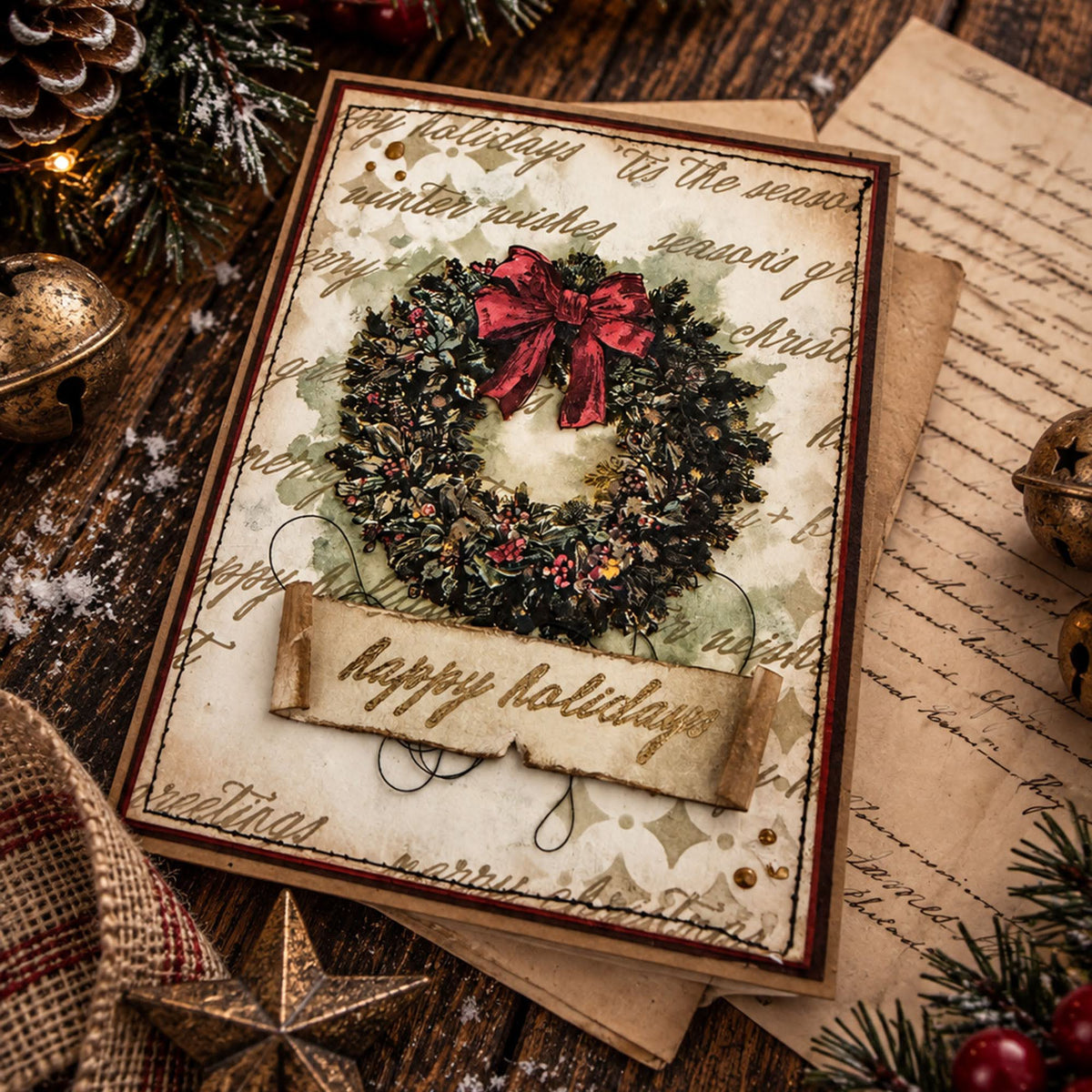 Tim Holtz Layering Stencil Retro Diamond ths192 happy holidays wreath card zoey scarpelli