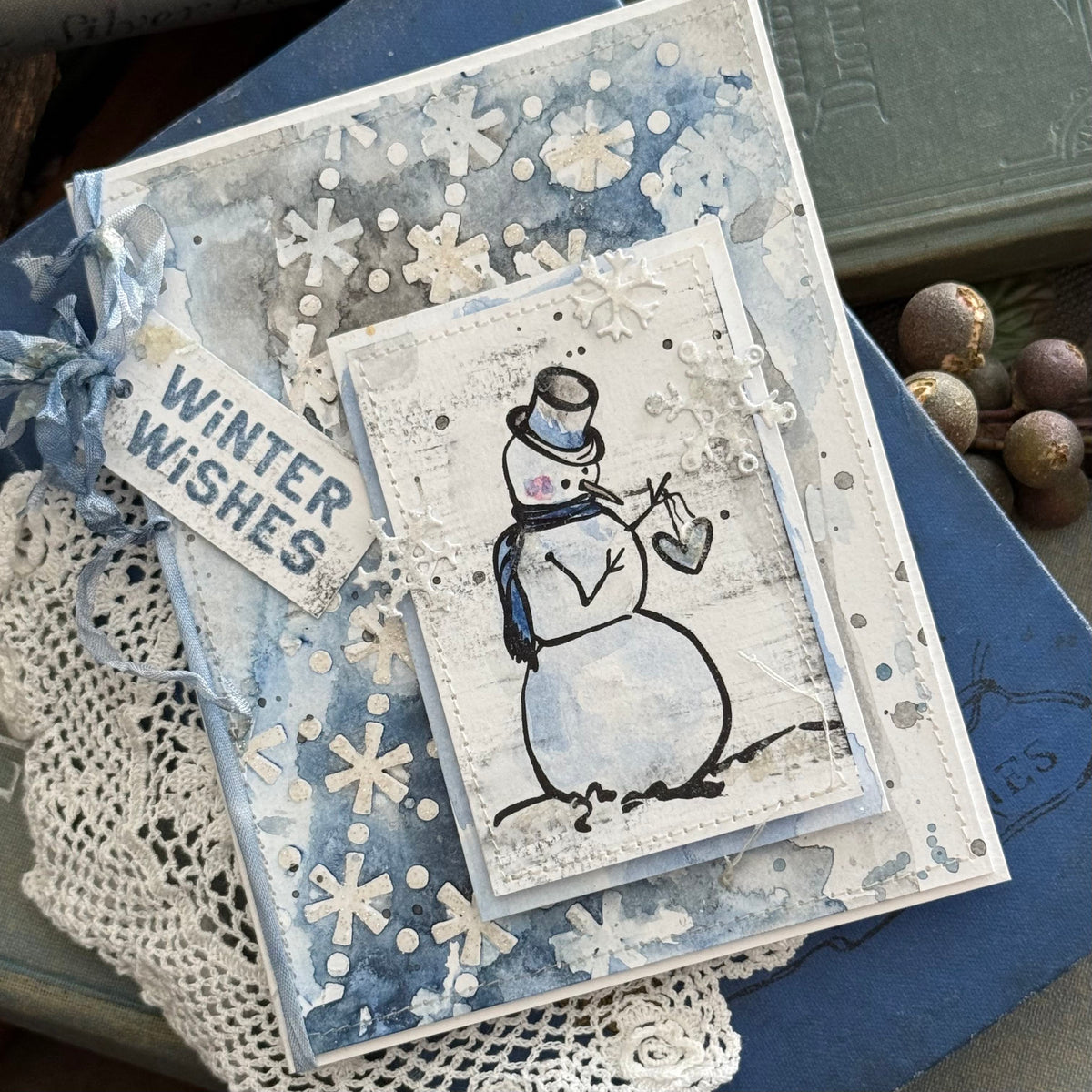 Tim Holtz Layering Stencil Retro Snowflake ths190 winter wishes snowman card stacy hutchinson