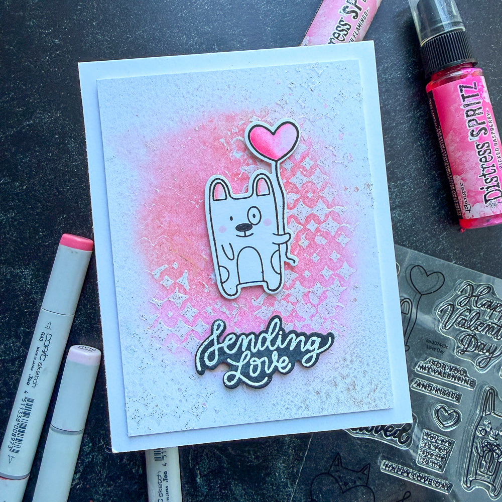 Tim Holtz Layering Stencil Sparkle Fade ths188 pink heart balloon | color-code:ALT05