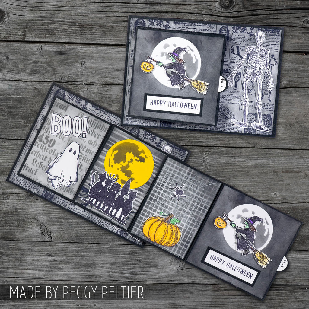 Tim Holtz Layering Stencil String ths103 happy halloween fold out card peggy peltier