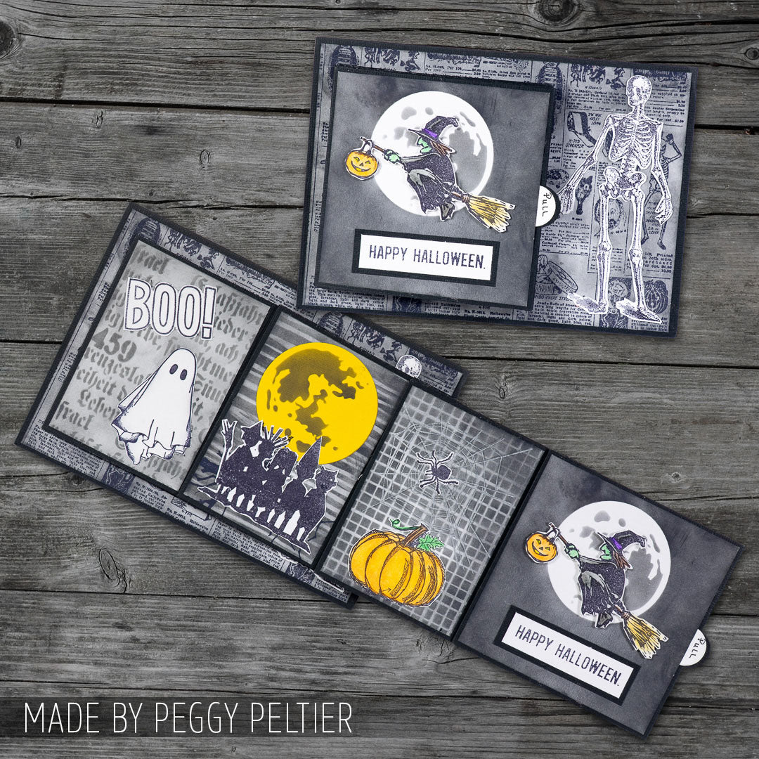 Tim Holtz Layering Stencil String ths103 happy halloween fold out card peggy peltier