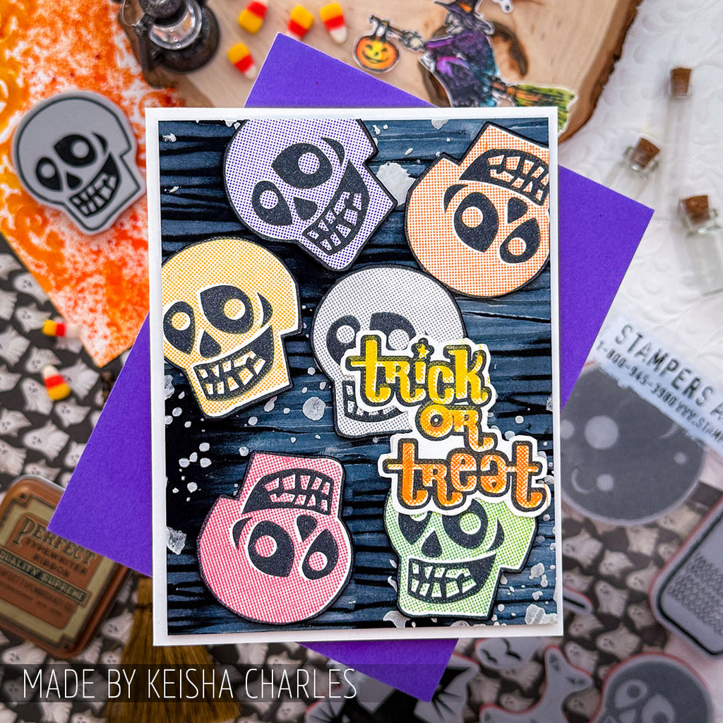 Tim Holtz Layering Stencil String ths103 trick or treat skulls card keisha charles
