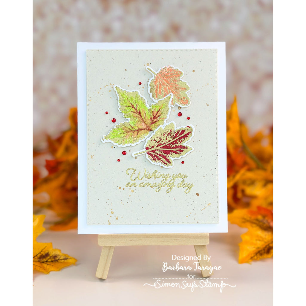 Tim Holtz Leaf Prints 2 Stamps with Simon Says Stamp Dies Bundle set2lp26 Barbara Tarayao Autumnal Card 