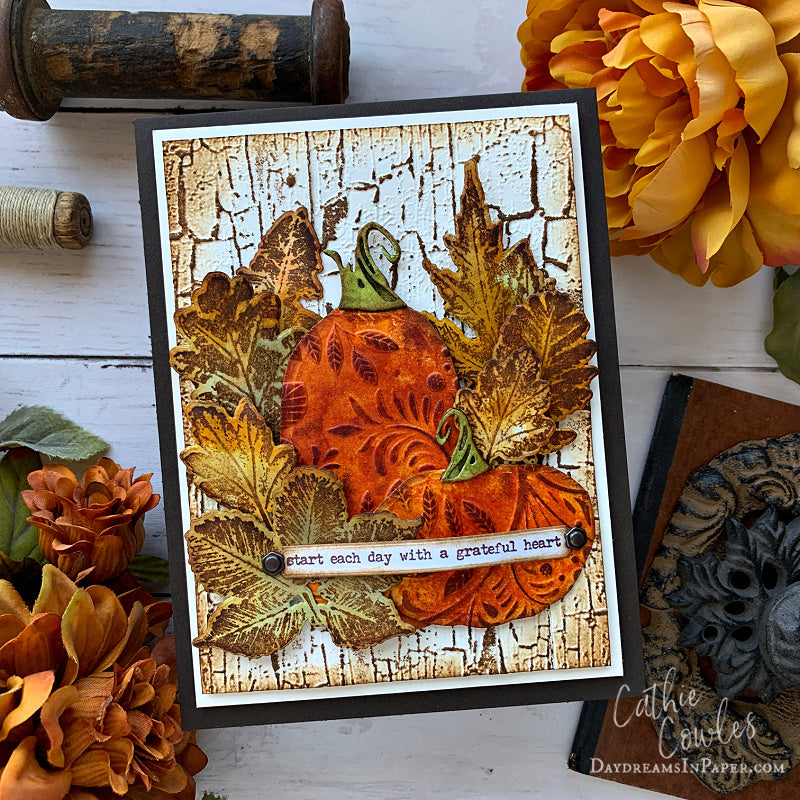 Tim Holtz Leaf Prints 2 Stamps with Simon Says Stamp Dies Bundle set2lp26 Cathie Cowles Grateful Heart Card