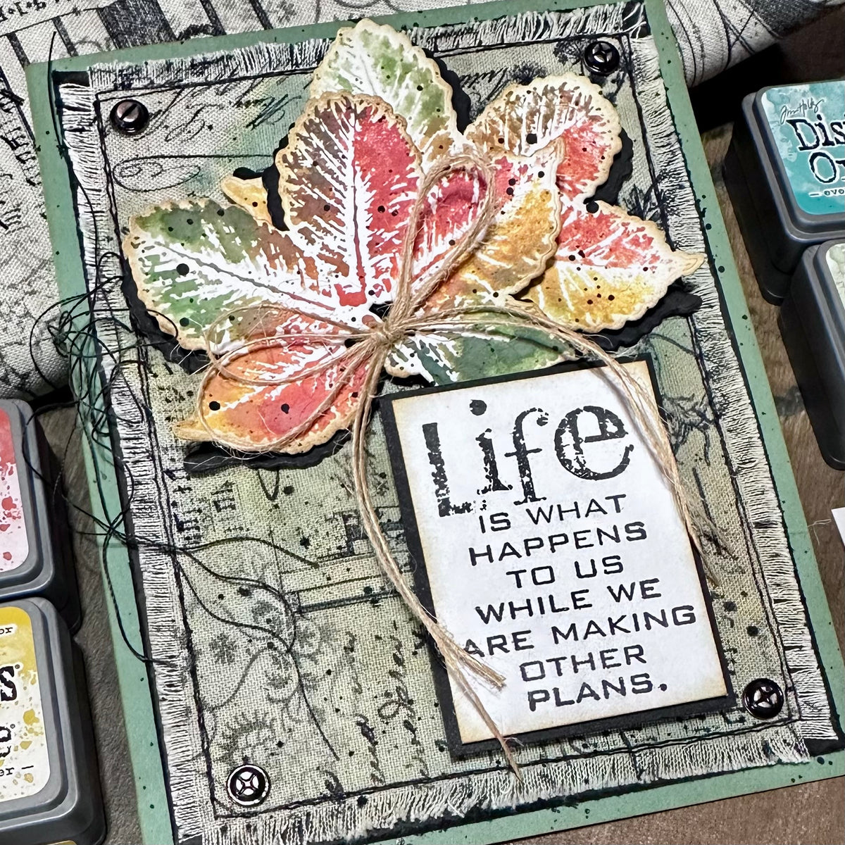 Tim Holtz Leaf Prints 2 Stamps with Simon Says Stamp Dies Bundle set2lp26 Richele Christensen Life Happens Card 