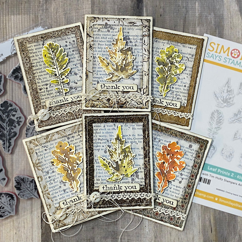 Tim Holtz Leaf Prints 2 Stamps with Simon Says Stamp Dies Bundle set2lp26 Tami Bastiaans Autumnal Thank You Card Set