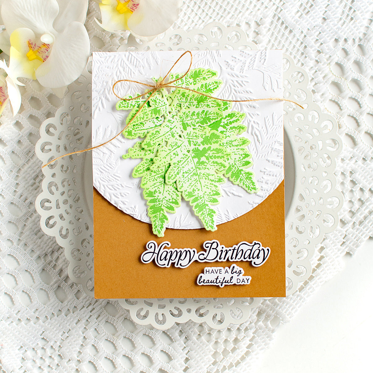 Tim Holtz Leaf Prints Stamps with Simon Says Stamp Dies Bundle setlp26 Heather Hoffman Leafy Birthday Card