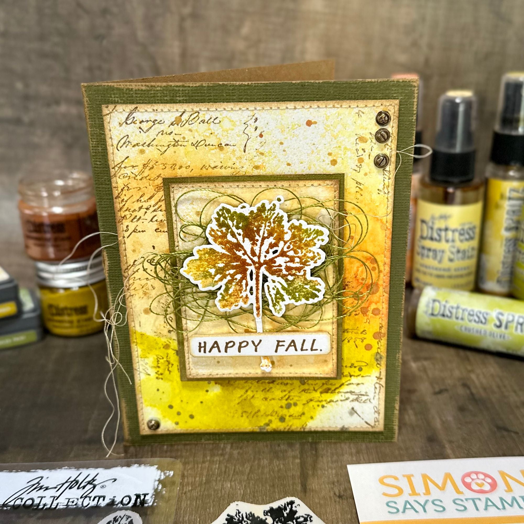 Tim Holtz Leaf Prints Stamps with Simon Says Stamp Dies Bundle setlp26 Richele Christensen Happy Fall Card
