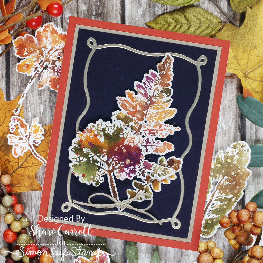 Tim Holtz Leaf Prints Stamps with Simon Says Stamp Dies Bundle setlp26 Shari Carroll Fall Card