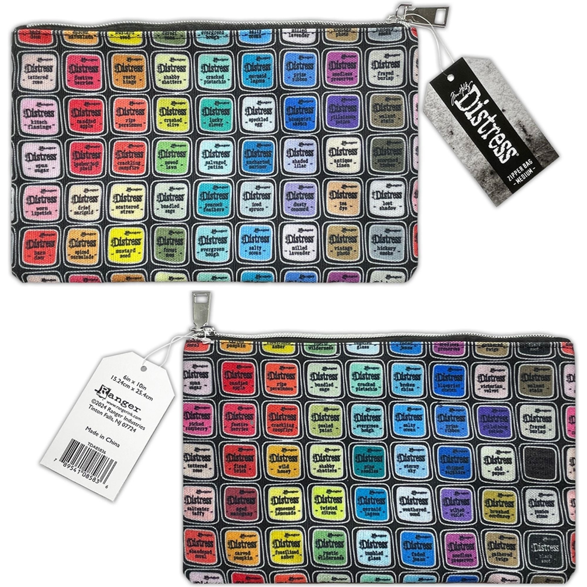 Tim Holtz Medium 6 x 10 Distress Zipper Bag And Distress Spritz Bundle 2 pouch front and back