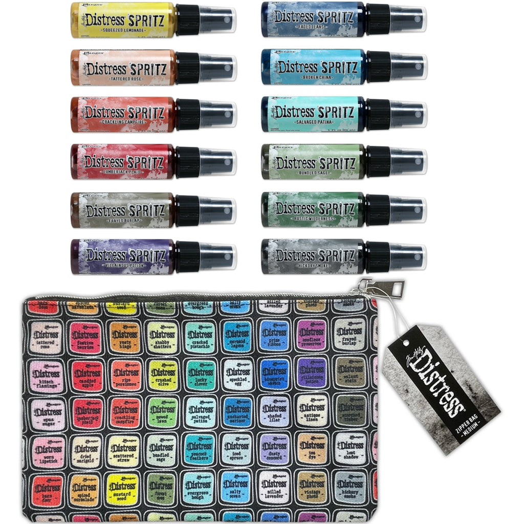 Tim Holtz Medium 6 x 10 Distress Zipper Bag And Distress Spritz Bundle 3