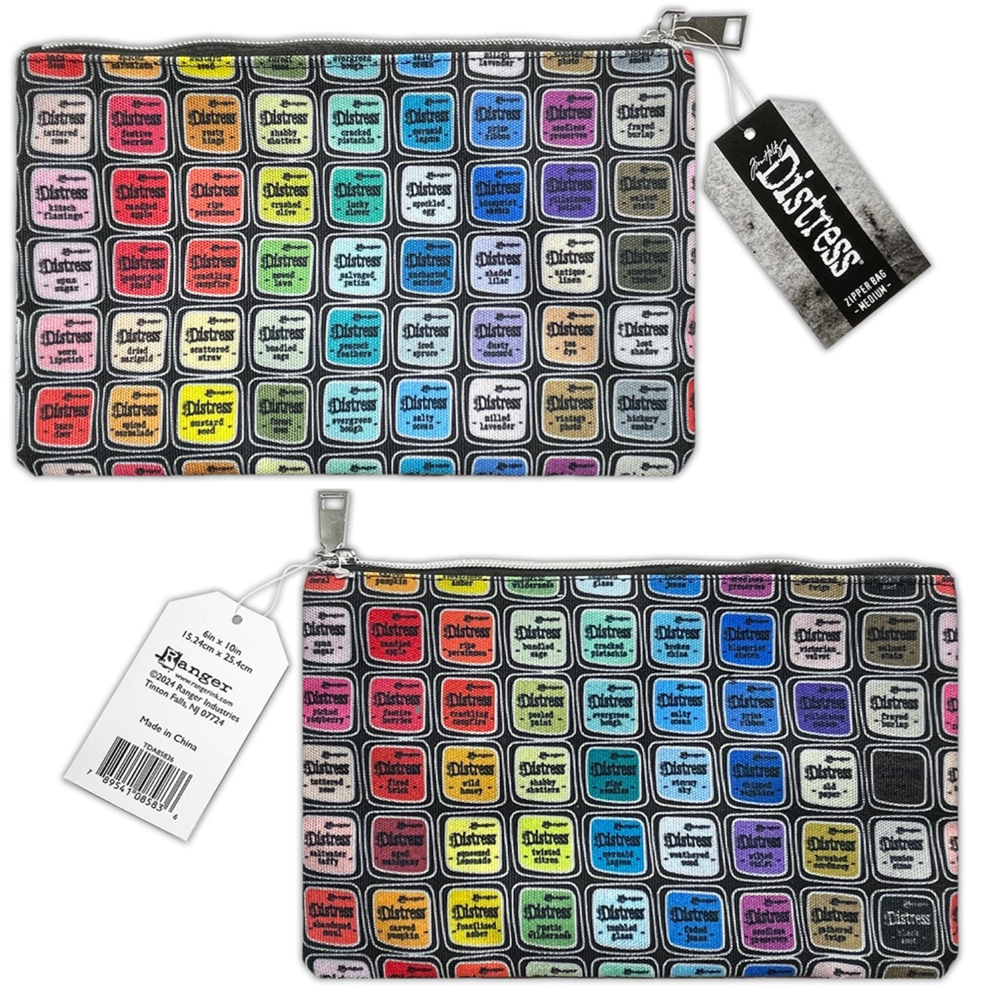 Tim Holtz Medium 6 x 10 Distress Zipper Bag And Distress Spritz Bundle 3 Pouch Front And Back