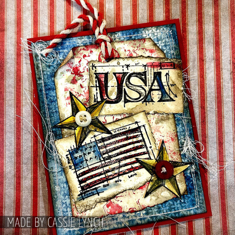 Tim Holtz Mini Blueprints Strip AMERICANA Cling Rubber Stamps THMB006 stars