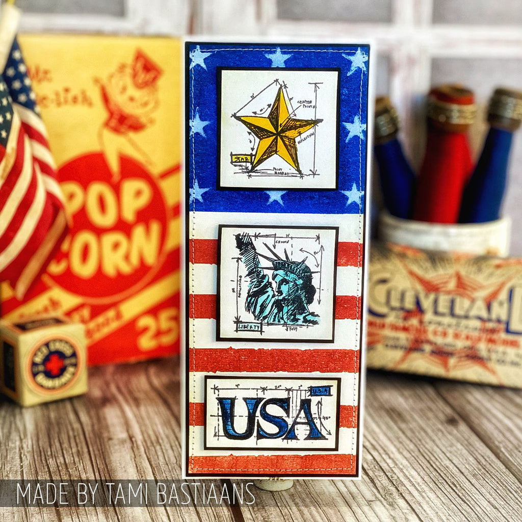Tim Holtz Mini Blueprints Strip AMERICANA Cling Rubber Stamps THMB006 stripes