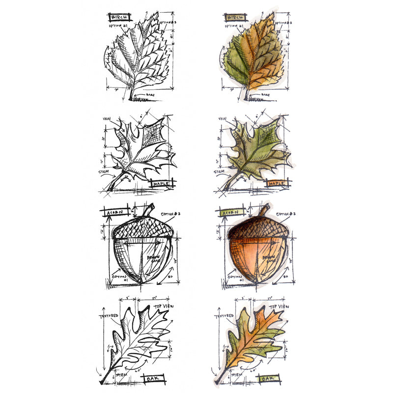 Tim Holtz Mini Blueprints Strip AUTUMN Cling Rubber Stamps THMB001
