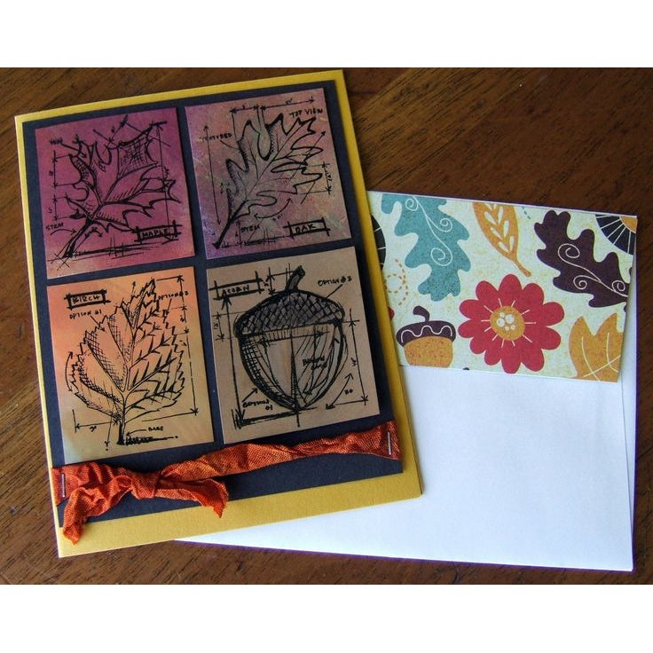 Tim Holtz Mini Blueprints Strip AUTUMN Cling Rubber Stamps THMB001 leaves