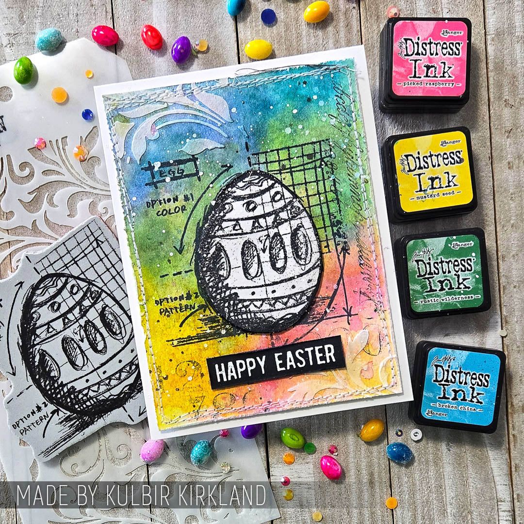 Tim Holtz Mini Blueprints Strip Easter Cling Rubber Stamps thmb005 happy easter