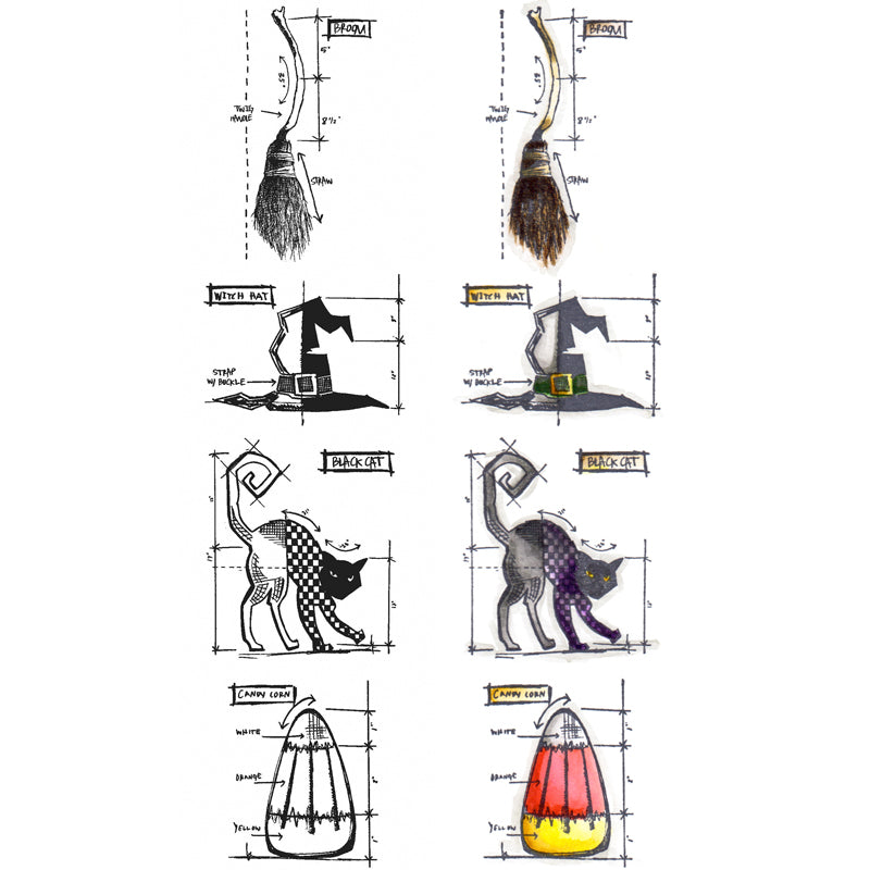 Tim Holtz Mini Blueprints Strip HALLOWEEN 3 Cling Rubber Stamps THMB019

