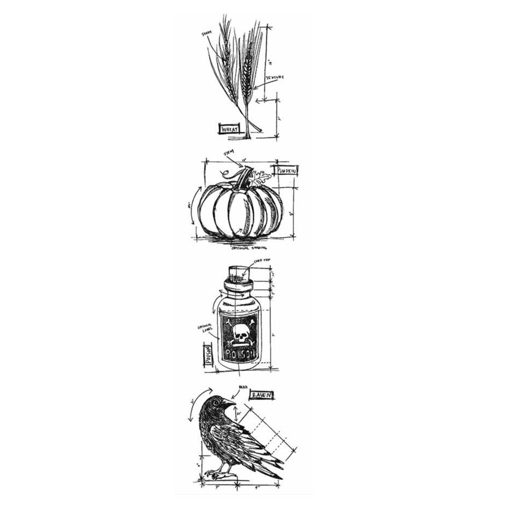 Tim Holtz Mini Blueprints Strip Halloween 2 Cling Rubber Stamps thmb013