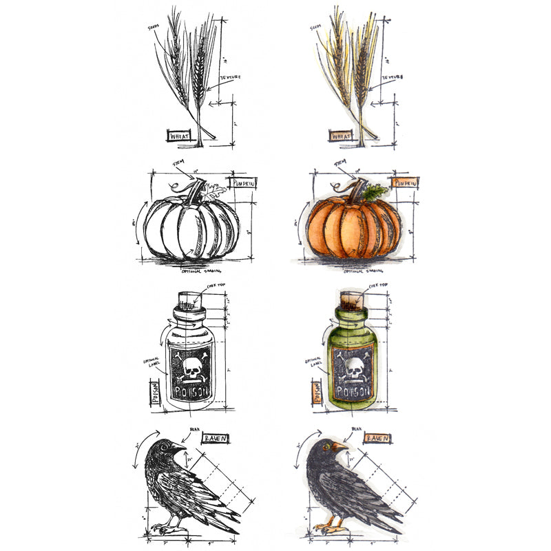 Tim Holtz Mini Blueprints Strip Halloween 2 Cling Rubber Stamps thmb013two
