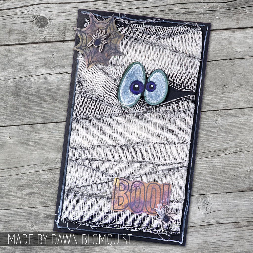 Tim Holtz Mini Blueprints Strip Halloween Cling Rubber Stamp THMB002 mummy wrapped card dawn blomquist