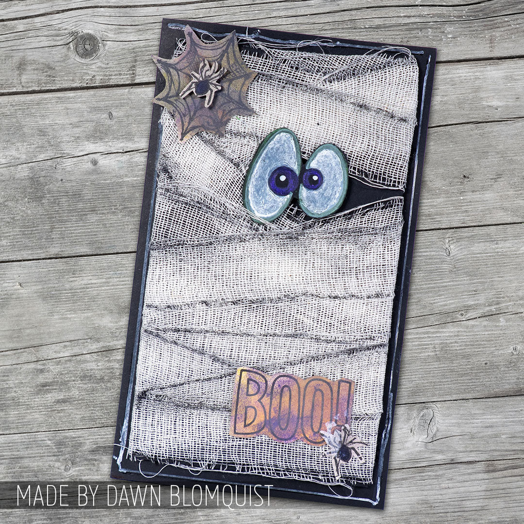 Tim Holtz Mini Blueprints Strip Halloween Cling Rubber Stamp THMB002 mummy wrapped card dawn blomquist