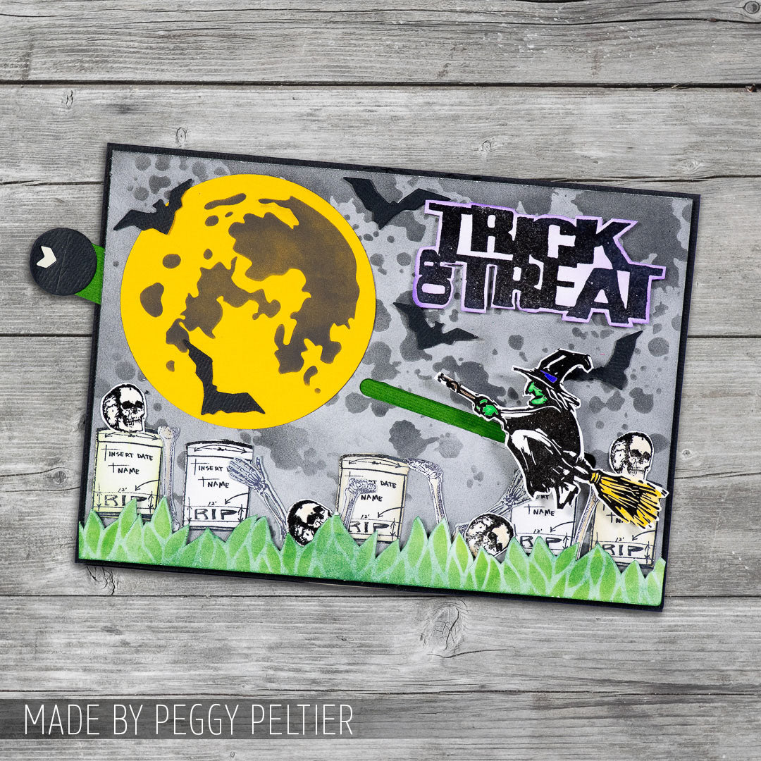 Tim Holtz Mini Blueprints Strip Halloween Cling Rubber Stamp THMB002 trick or treat card peggy peltier
