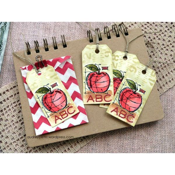 Tim Holtz Mini Blueprints Strip SCHOOLHOUSE Cling Rubber Stamps THMB024apples