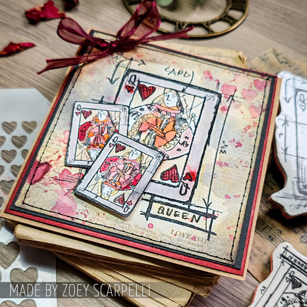Tim Holtz Mini Blueprints Strip Valentine Cling Rubber Stamps thmb004 queen of hearts