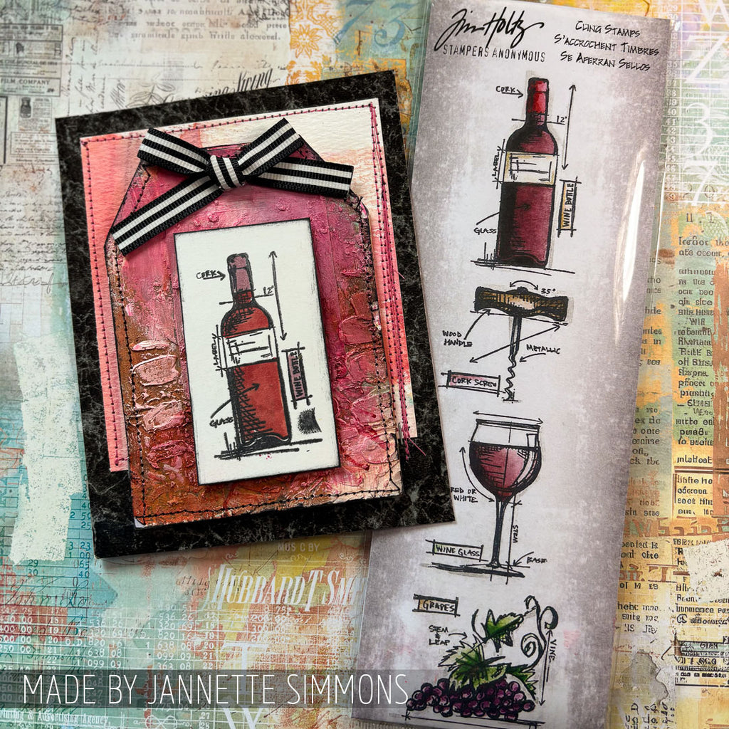 Tim Holtz Mini Blueprints Strip Wine Cling Rubber Stamps thmb028 wine bottle