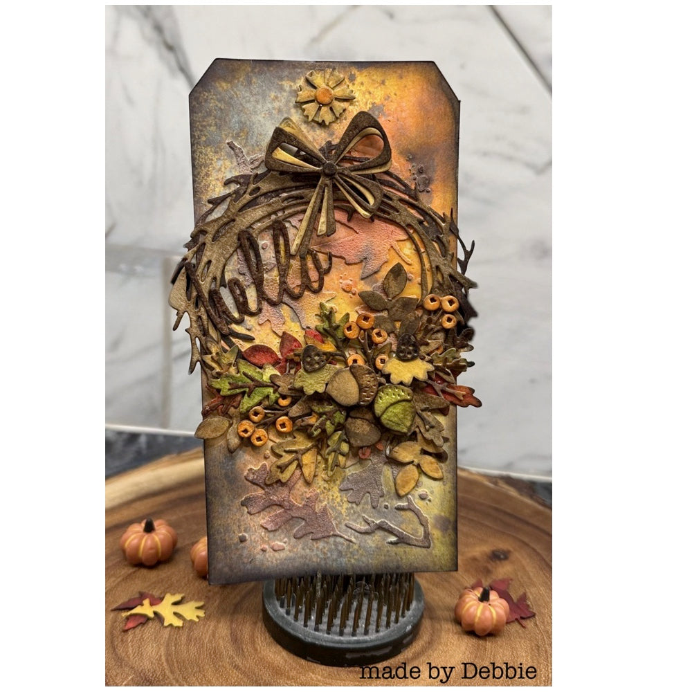 Tim Holtz Mini Stencil Set 22 mst022 hello autumn wreath tag | color-code:ALT01