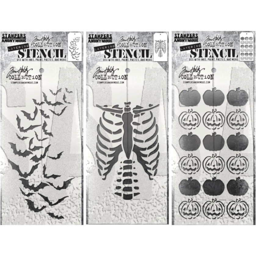 Tim Holtz Mini Layering Stencils Set Of 3 - Mosaic, Slate, Stone Designs For Ink, Paint, Art Journaling (3-1/8" X 6-1/4")