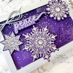 Tim Holtz Mini Swirly Snowflakes Stamps with Simon Says Stamp Dies Bundle setmf26 Emily Midgett Purple Snowflakes Christmas Card