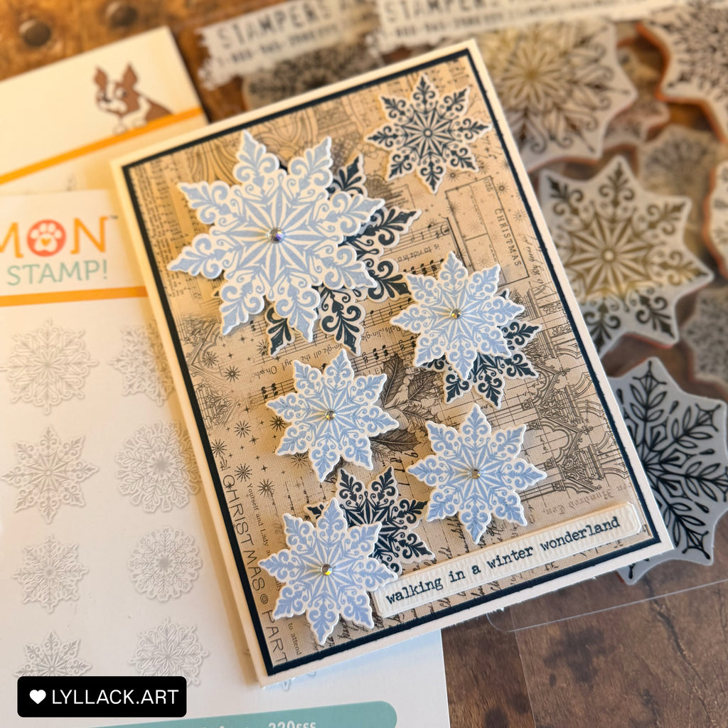 Tim Holtz Mini Swirly Snowflakes Stamps with Simon Says Stamp Dies Bundle setmf26 Thais Carvalho Vintage Snowflakes Christmas Card