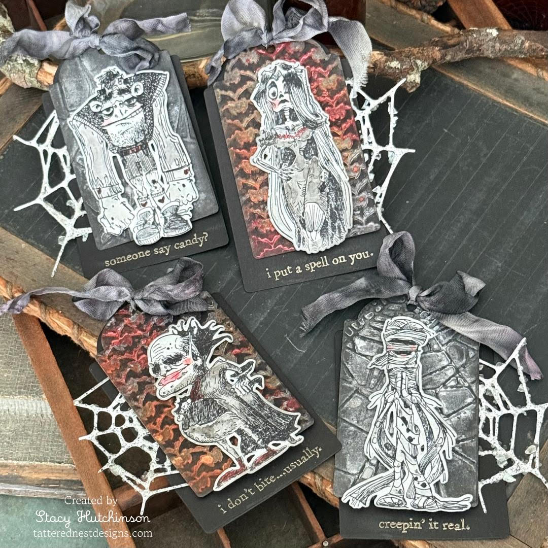 Tim Holtz Monster Reunion Stamps with Simon Says Stamp Dies Bundle setmr26 Cathie Cowles Creepy Halloween ags