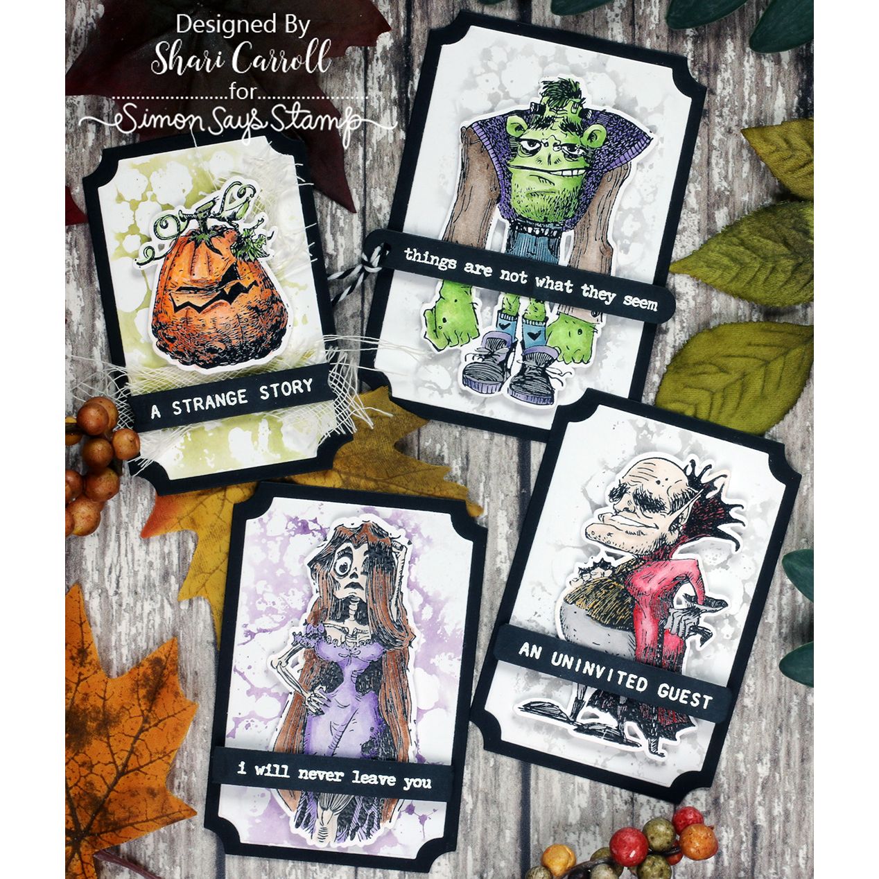 Tim Holtz Monster Reunion Stamps with Simon Says Stamp Dies Bundle setmr26 Creepy Halloween Tags
