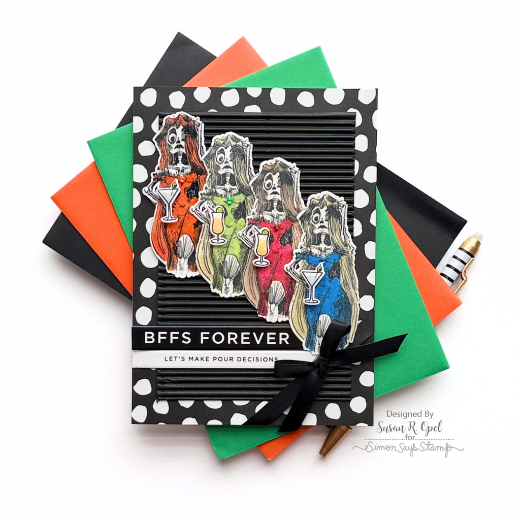 Tim Holtz Monster Reunion Stamps with Simon Says Stamp Dies Bundle setmr26 Susan R. Opel Creepy BFFs Card