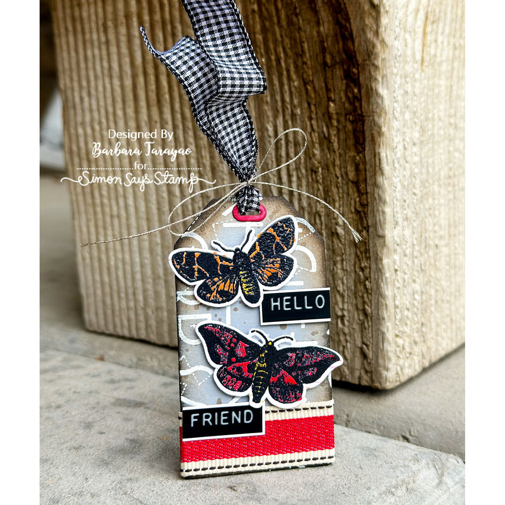 Tim Holtz Moth Study Stamps with Simon Says Stamp Dies Bundle setms26 Friend Tag Barbara Tarayao