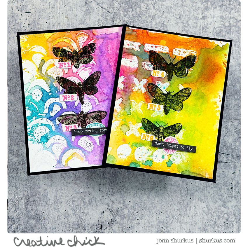 Tim Holtz Moth Study Stamps with Simon Says Stamp Dies Bundle setms26 Jenn Shurkus Bright Encouragement Cards