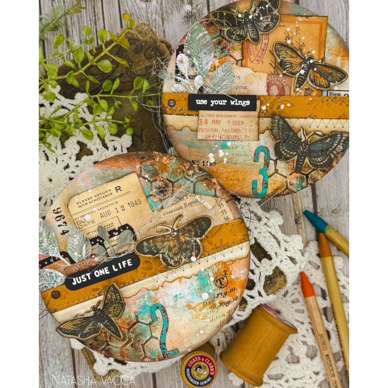 Tim Holtz Moth Study Stamps with Simon Says Stamp Dies Bundle setms26 Natasha Vacca Mixed Media Circle Makes