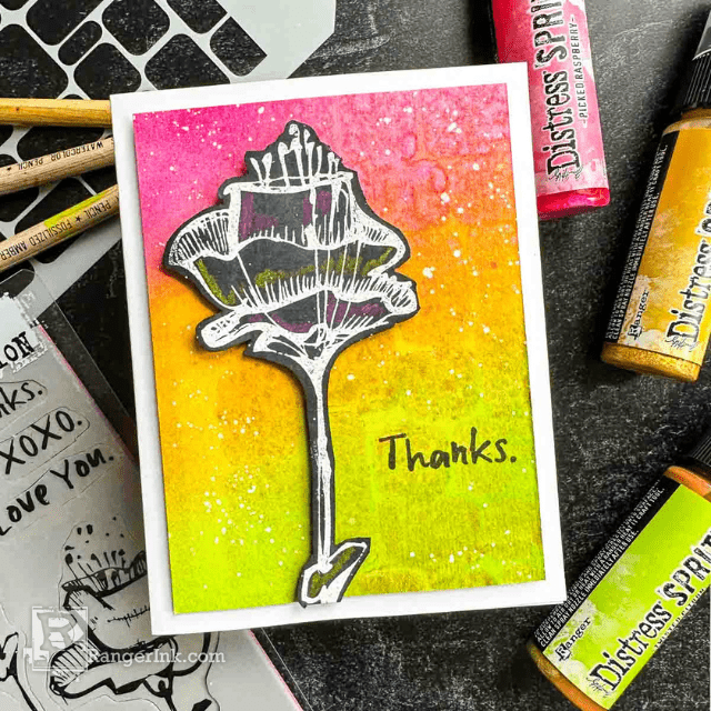 Tim Holtz Picked Raspberry Distress Spritz tdu86413 Spritz Thank You Card | color-code:ALT11