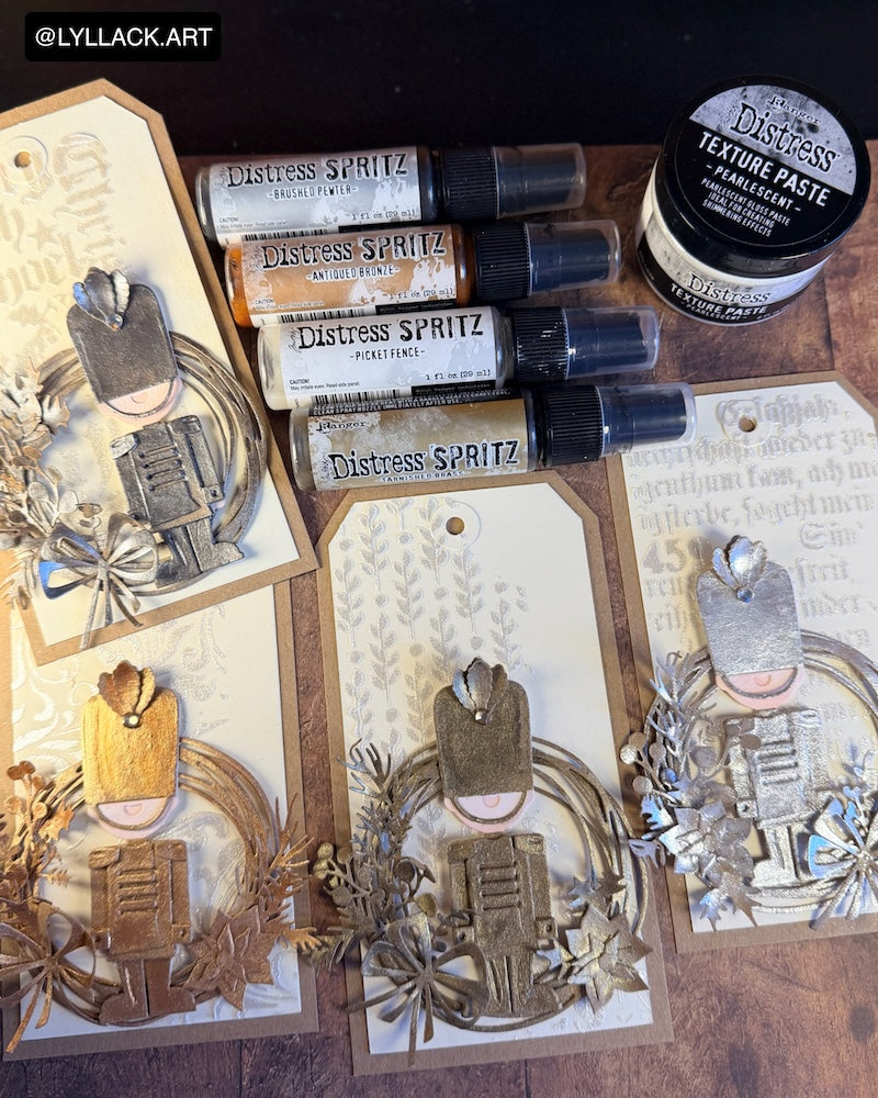Tim Holtz Picket Fence And Metallics Distress Spritz Bundle Lyllack Art Toy Soldier Tags