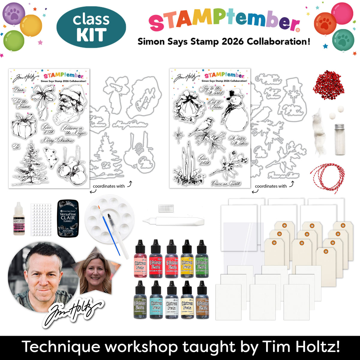 Tim Holtz STAMPtember 2026 Technique Workshop Class Kit Flat Lay of Contents