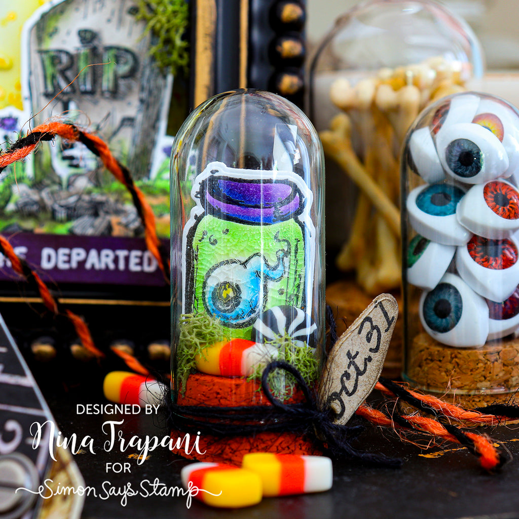 Tim Holtz Scared Silly Stamps with Simon Says Stamp Dies Bundle setss26 Nina-Marie Trapani Creepy Cute Halloween Decor