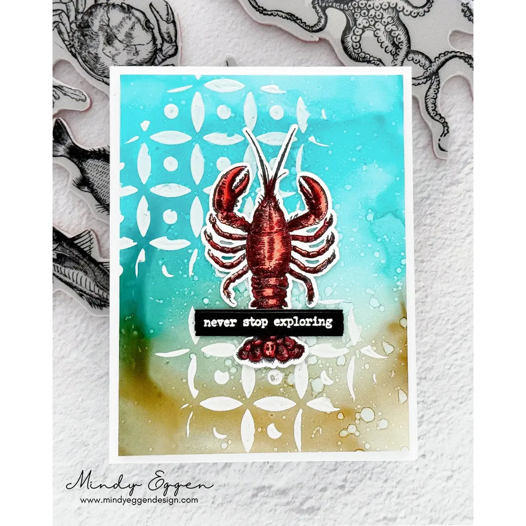 Tim Holtz Sea Life Stamps with Simon Says Stamp Dies Bundle setsl26 Exploring Lobster Card Mindy Eggen | color-code:ALT02